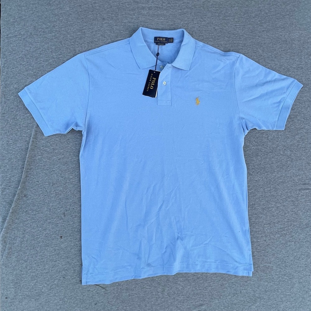 Polo Ralph Lauren Mens Custom Slim Fit Polo Shirt Light Blue Gold Pony XXL
